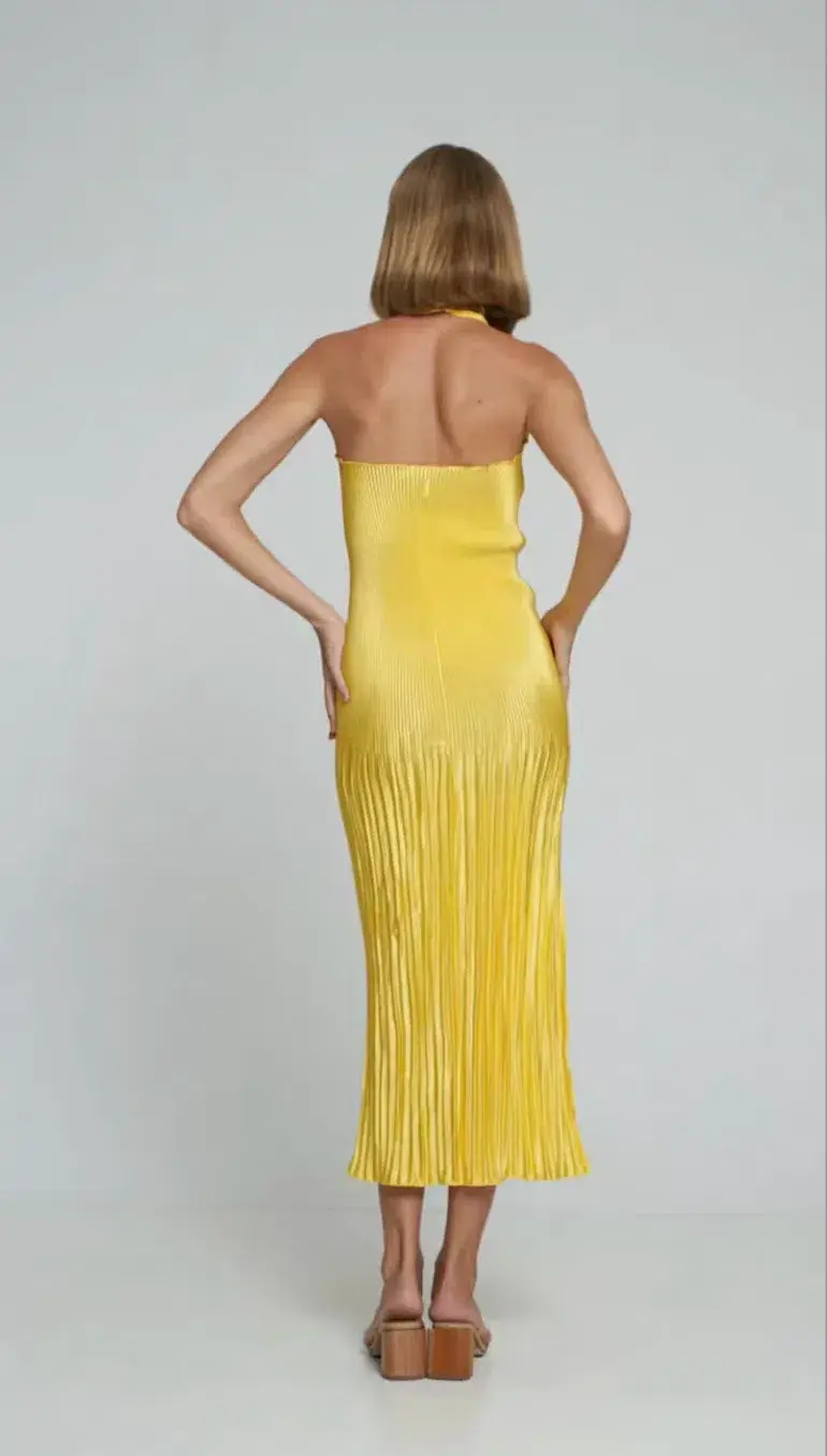 L'idee Soiree Halter Gown Canary Yellow Size AU 6 for rent on The Volte - main image