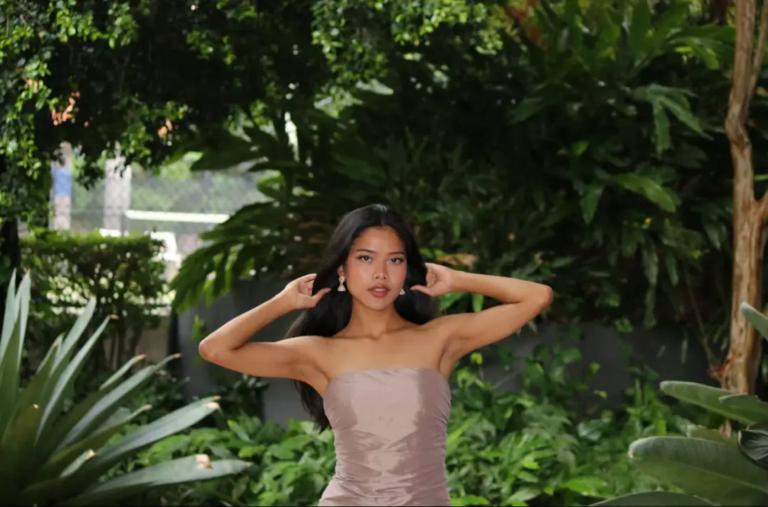 Serena Strapless Taffeta Maxi Dress - Bronze Taupe MESHKI size S for rent on The Volte - main image