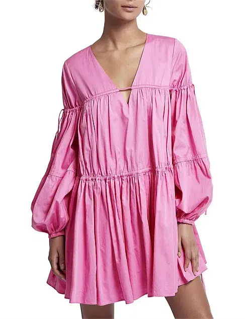 Aje Overture Gathered Smock Mini Dress Pink Size 10 (will fit up to 16) - Image 1