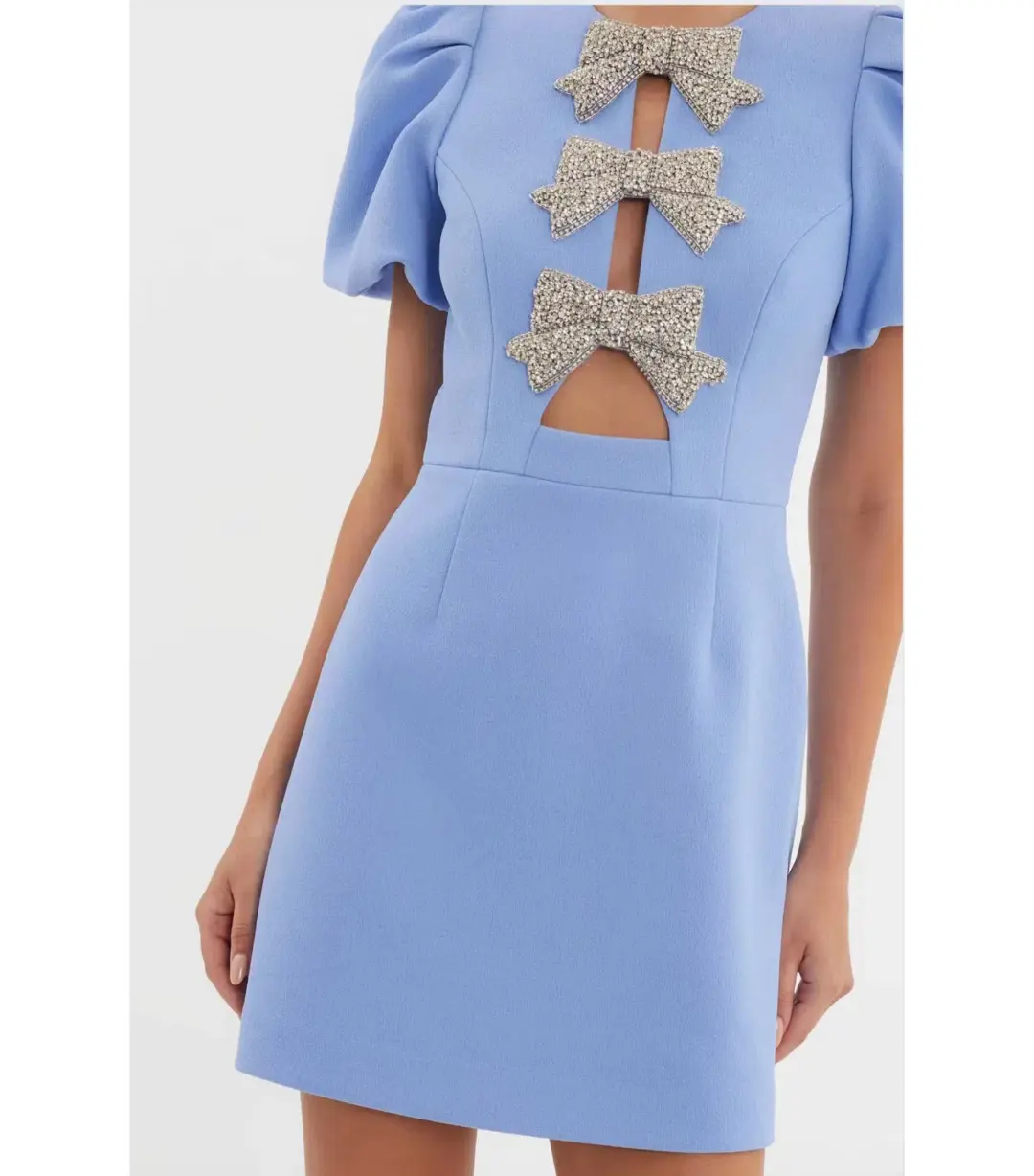 Rebecca Valliance Juliana Puff Sleeve Mini Dress Blue Size AU 12 for rent on The Volte - main image