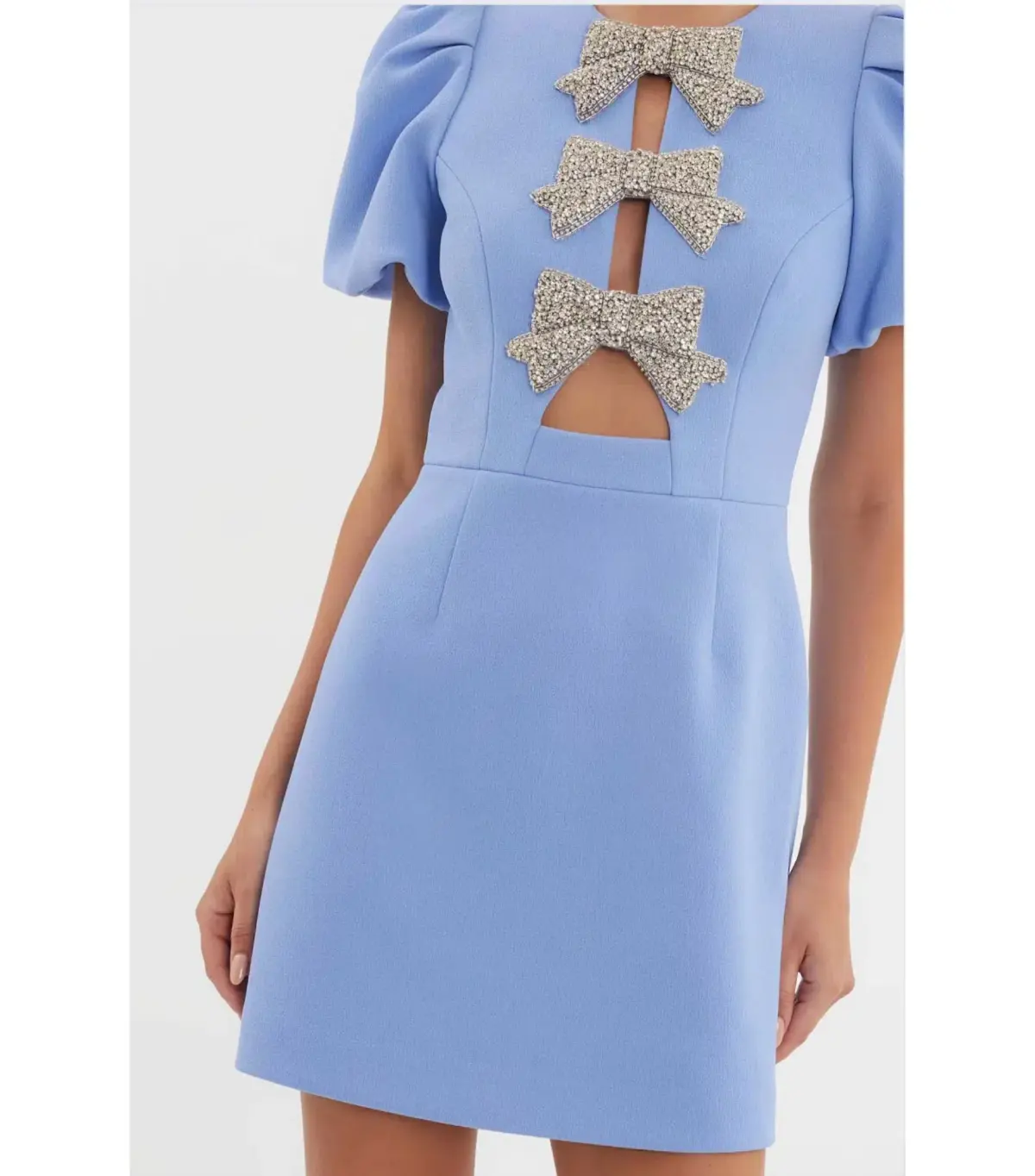 Rebecca Valliance Juliana Puff Sleeve Mini Dress Blue Size AU 12 - Image 3
