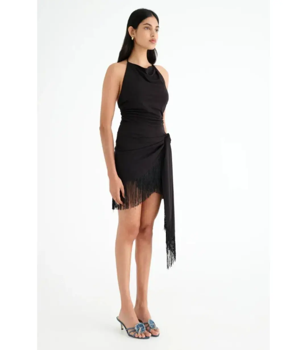 Benni Carolina Fringe Halter Dress Black Size AU 10 for rent on The Volte - main image