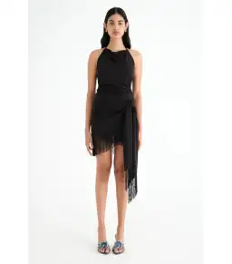 Benni Carolina Fringe Halter Dress Black Size AU 10 for rent on The Volte - image 1