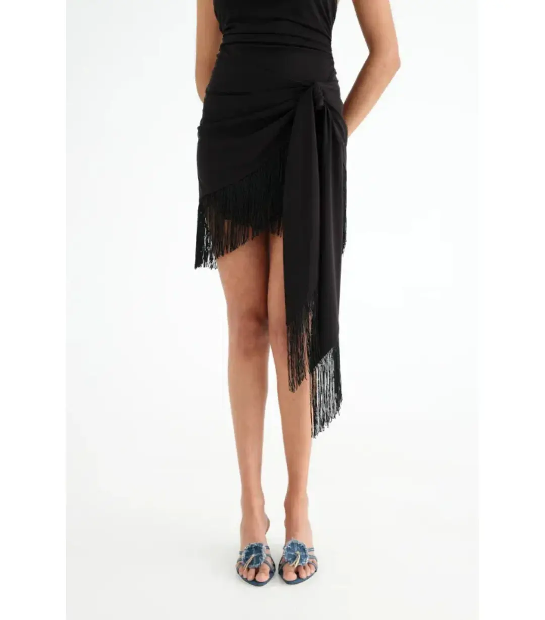 Benni Carolina Fringe Halter Dress Black Size AU 10 for rent on The Volte - main image