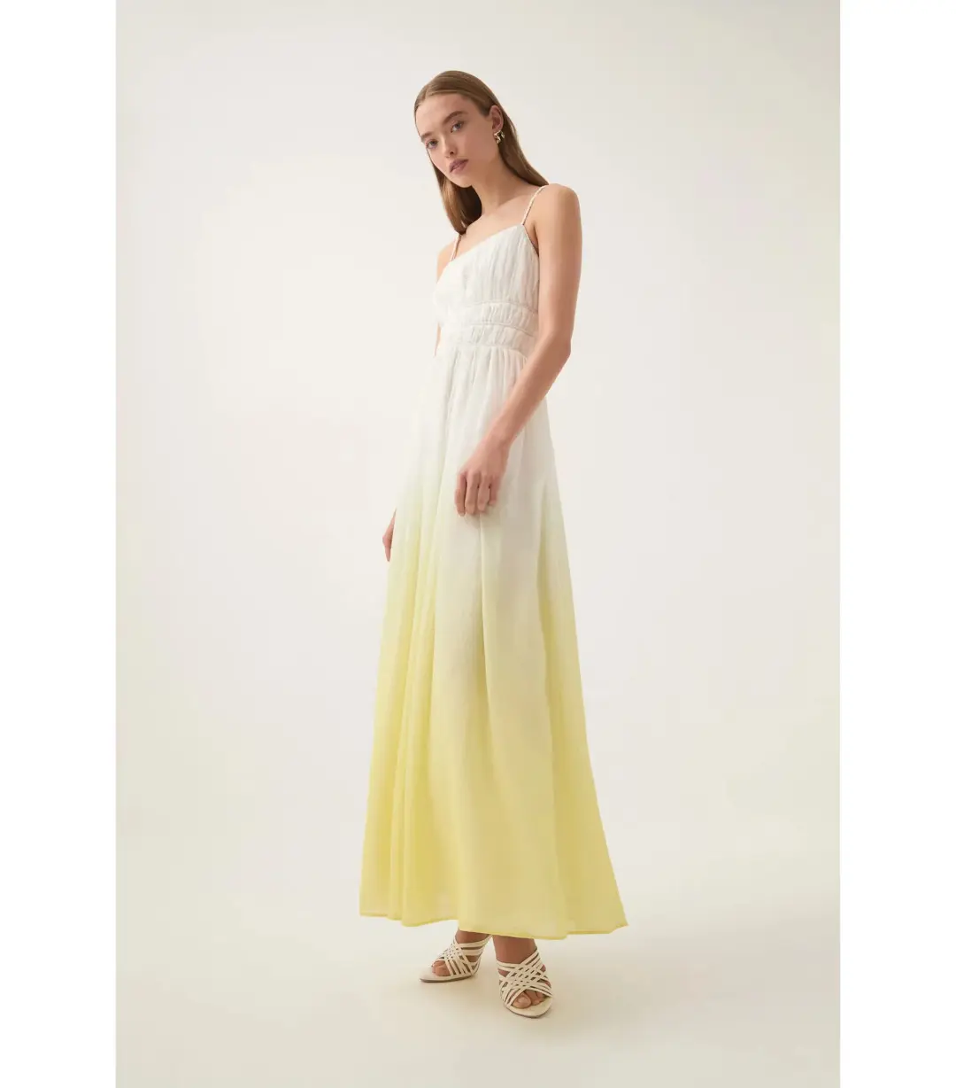Aje Acapella Ruched Midi Dress Sunrise Ombre Size AU 12 for rent on The Volte - main image