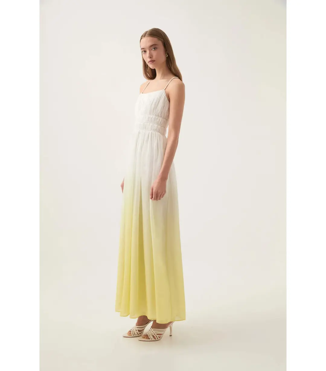 Aje Acapella Ruched Midi Dress Sunrise Ombre Size AU 12 for rent on The Volte - main image