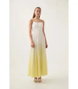 Aje Acapella Ruched Midi Dress Sunrise Ombre Size AU 12 for rent on The Volte - image 1