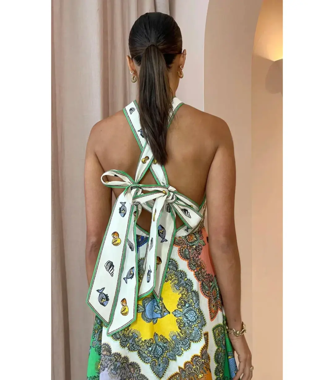 Alemais Trippy Troppo Halter Midi Dress in Multi Size AU 6 for rent on The Volte - main image