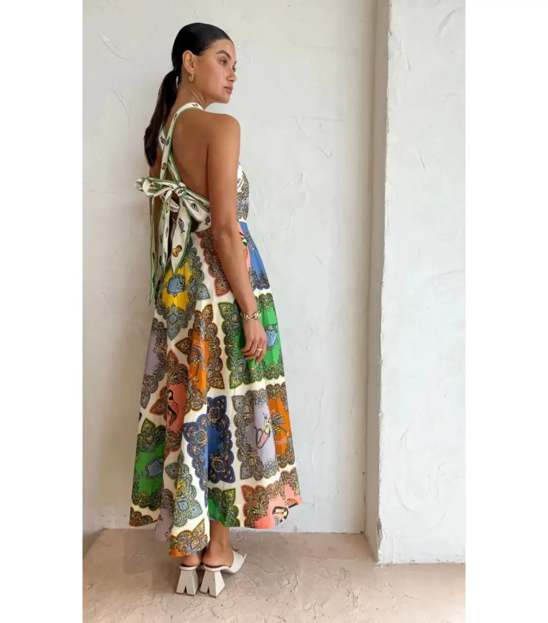 Alemais Trippy Troppo Halter Midi Dress in Multi Size AU 6 for rent on The Volte - main image