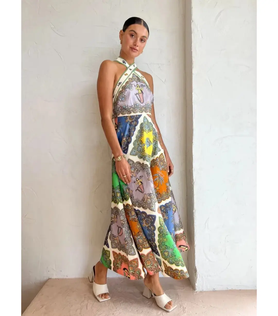 Alemais Trippy Troppo Halter Midi Dress in Multi Size AU 6 for rent on The Volte - main image