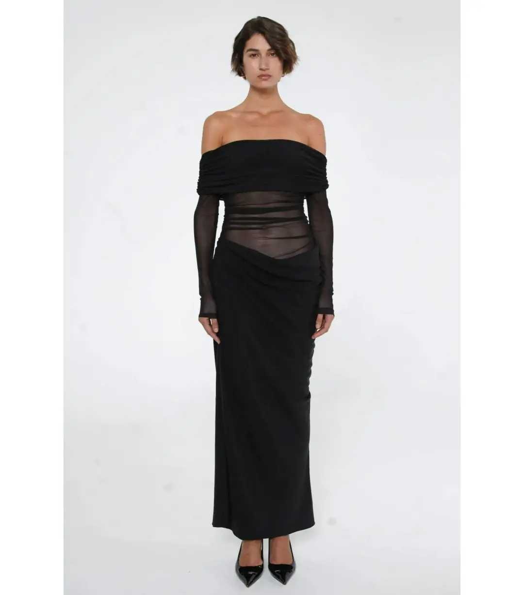 Benni Yasmin Off-Shoulder Maxi Dress Black Size AU 6 for rent on The Volte - main image