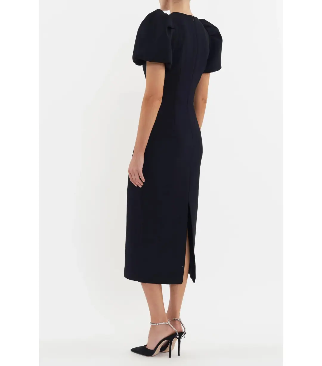 Rebecca Vallance Eliana Puff Sleeve Midi Dress Black Size AU 12 for rent on The Volte - main image