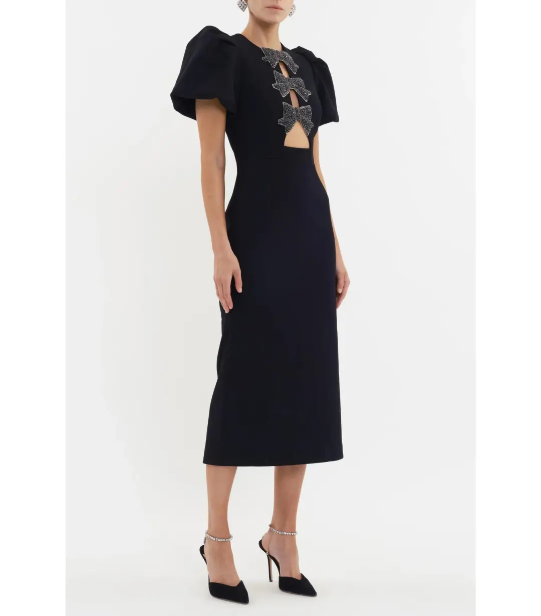 Rebecca Vallance Eliana Puff Sleeve Midi Dress Black Size AU 12 for rent on The Volte - main image