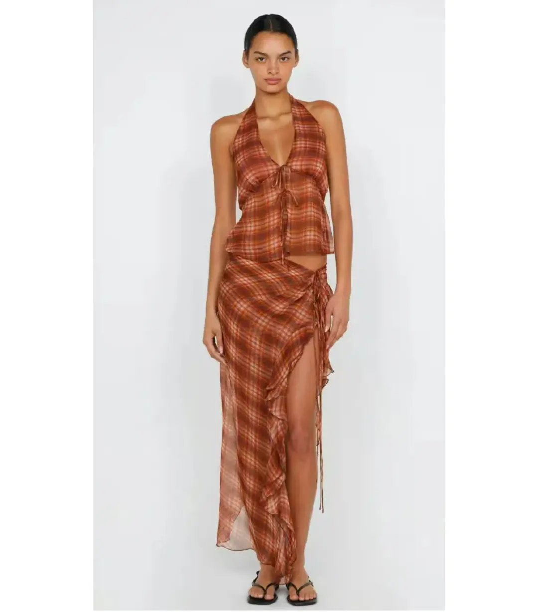 Bec And Bridge Devi Halter Top and Skirt Set in Desert Check Size AU 8 for rent on The Volte - main image