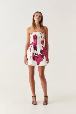 Aje Baret Strapless Mini Dress Falling Florals Size 10
