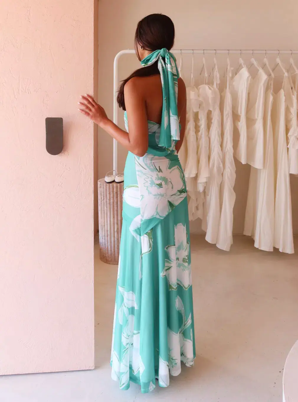 By Nicola Fiesta Off Shoulder Maxi Dress Verde Fleur Size S / AU 8 for rent on The Volte - main image
