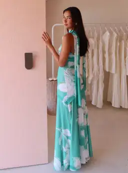 By Nicola Fiesta Off Shoulder Maxi Dress Verde Fleur Size S / AU 8 for rent on The Volte - image 4