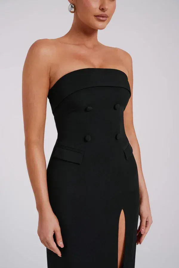 Meshki Abbie Strapless Suiting Maxi Dress Black Size 8 for rent on The Volte - main image