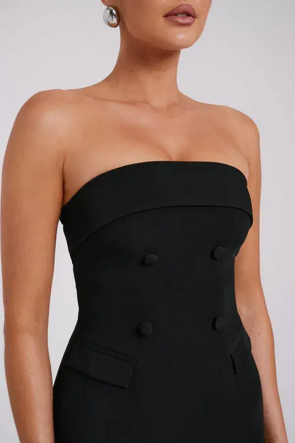 Meshki Abbie Strapless Suiting Maxi Dress Black Size 8 for rent on The Volte - main image