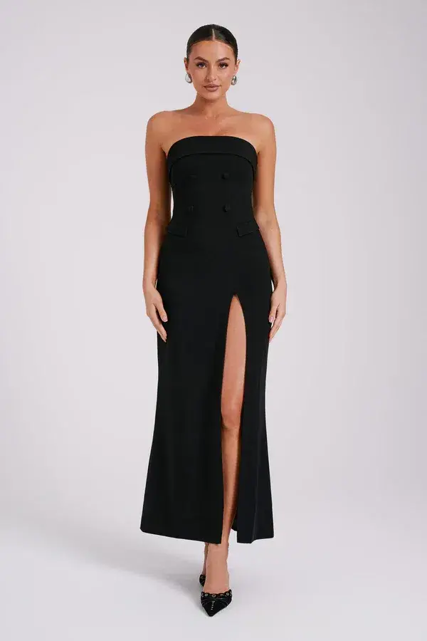 Meshki Abbie Strapless Suiting Maxi Dress Black Size 8 for rent on The Volte - main image