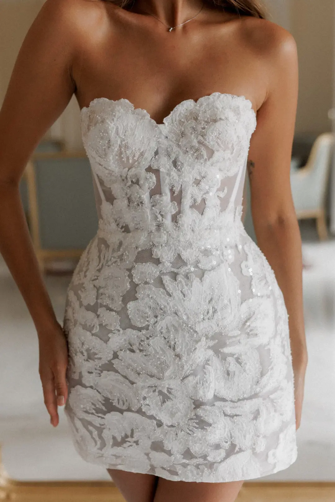 Rosie Etienne Amelie Mini Dress White Size UK4/ US 0 for rent on The Volte - main image