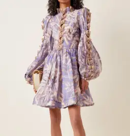 Zimmermann Botanica Butterfly Detailed Linen Silk Mini Dress Pandanus Size 2 / AU 12 for rent on The Volte - image 1