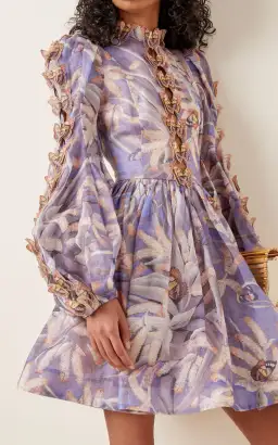 Zimmermann Botanica Butterfly Detailed Linen Silk Mini Dress Pandanus Size 2 / AU 12 for rent on The Volte - image 2