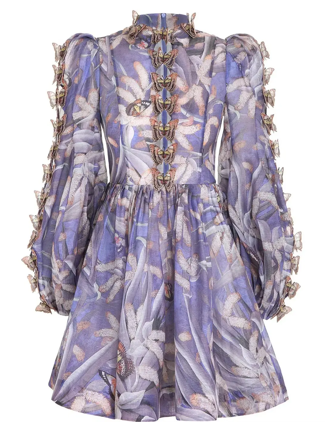 Zimmermann Botanica Butterfly Detailed Linen Silk Mini Dress Pandanus Size 2 / AU 12 for rent on The Volte - main image