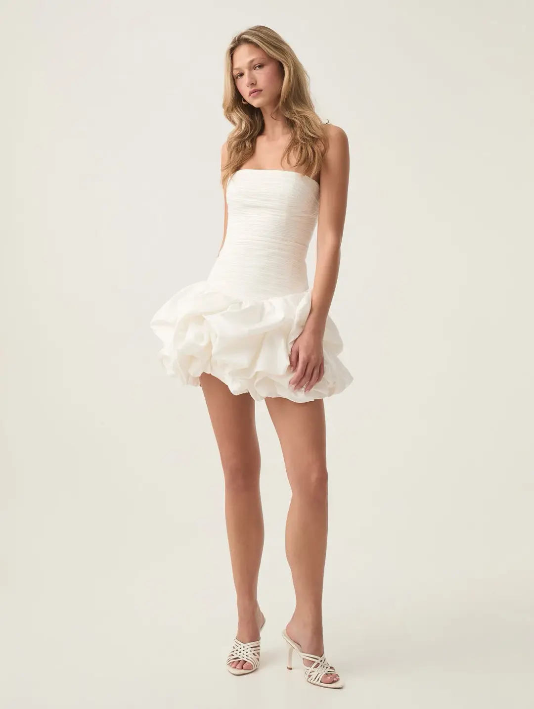 Aje Violette Bubble Hem Mini Dress Ivory Size 8 for rent on The Volte - main image