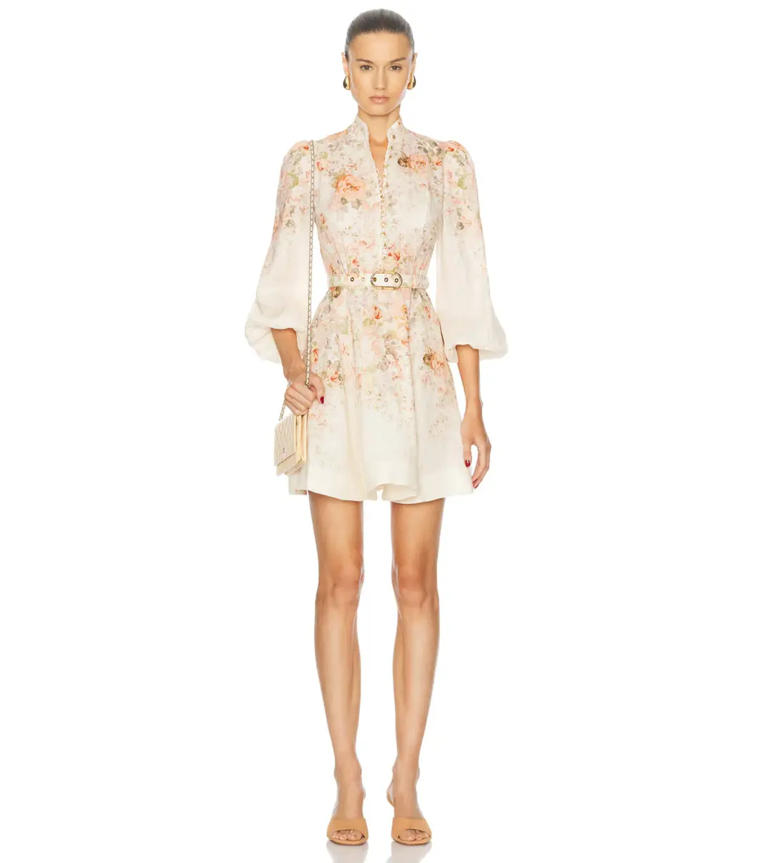 Zimmermann Illustration Buttoned Mini Dress Cream Rococo Floral Size 2 / AU 12 for rent on The Volte - main image