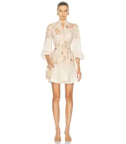 Zimmermann Illustration Buttoned Mini Dress Cream Rococo Floral Size 2 / AU 12 for rent on The Volte - image 2