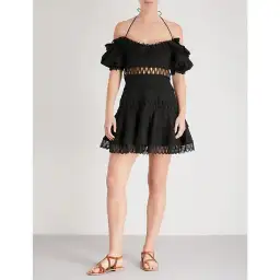 Zimmermann Melody Off Shoulder Linen And Cotton Blend Mini Dress Black Size 1 / AU 10 for rent on The Volte - image 1