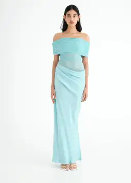 Benni Nico Off Shoulder Maxi Dress in Aquamarine Blue Size 10