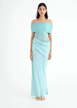 Benni Nico Off Shoulder Maxi Dress in Aquamarine Size AU 10
