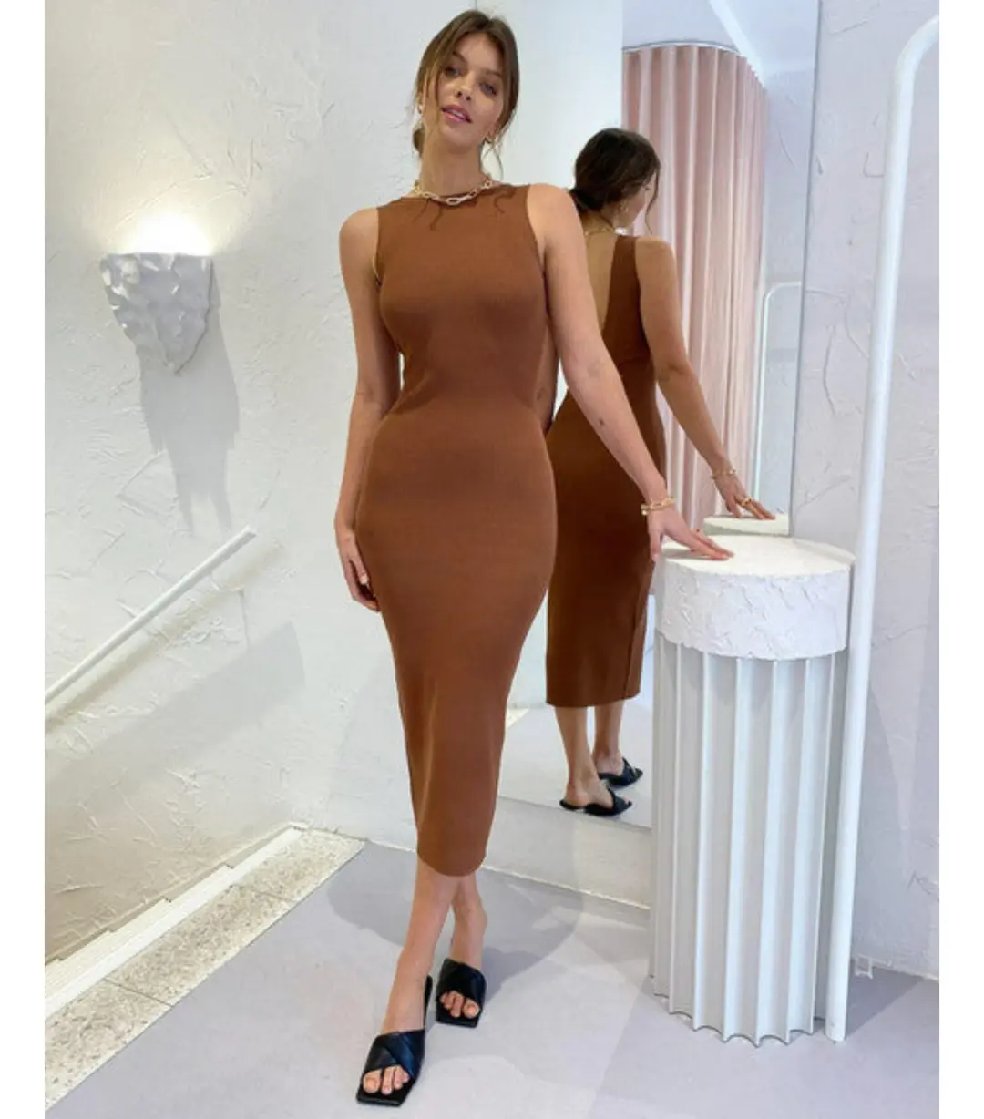 Bec & Bridge Sorbet Midi Dress in Chocolate Size AU 8 for rent on The Volte - main image