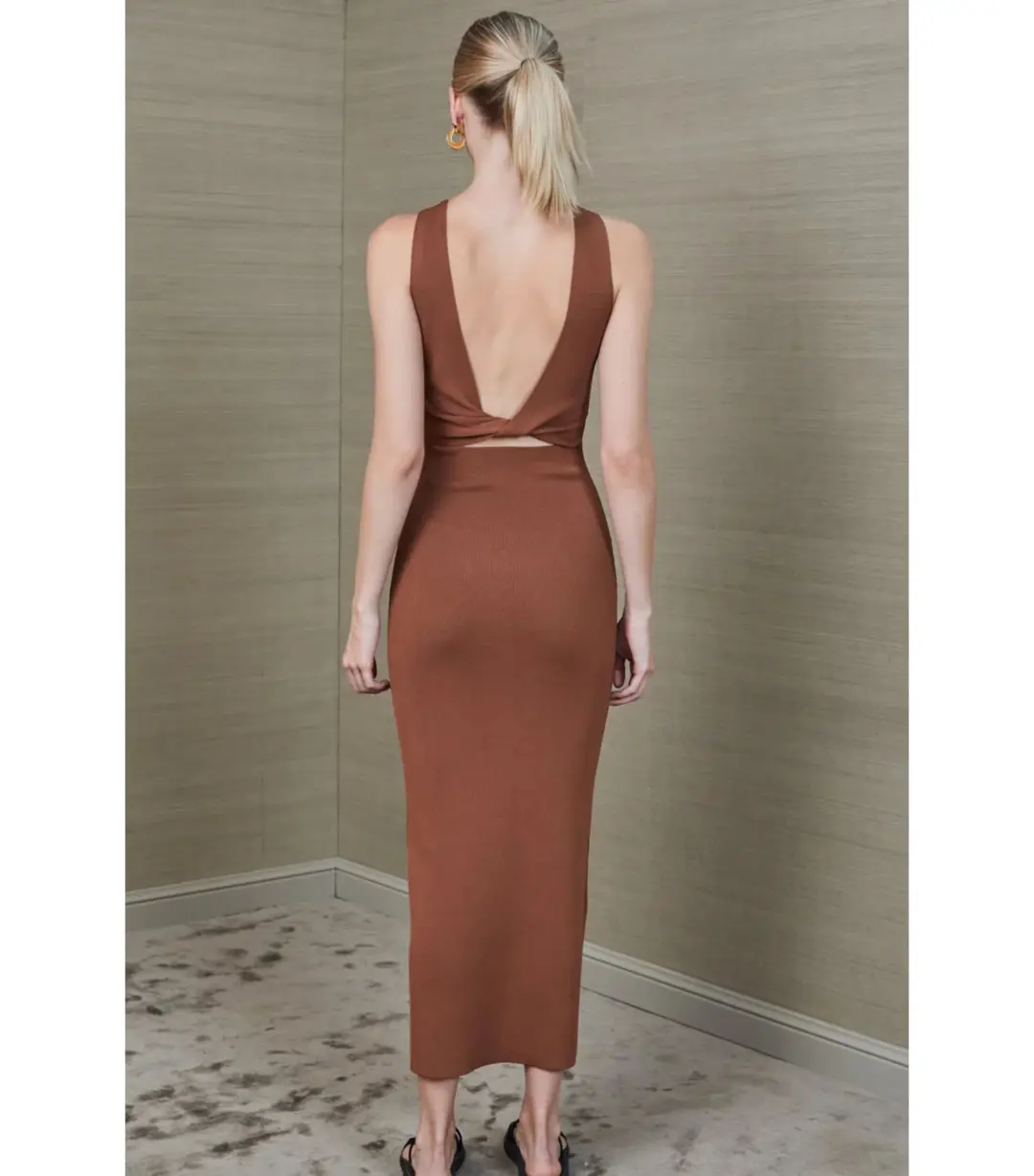 Bec & Bridge Sorbet Midi Dress in Chocolate Size AU 8 for rent on The Volte - main image