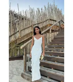 Meshki Suki Knit Maxi Dress With Flowers Nude Size M / AU 10 for rent on The Volte - image 3