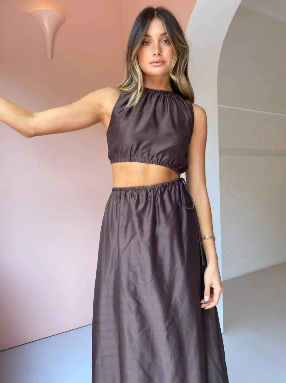 Sir the Label Anje Asymmetrical Cut Out Dress in Chocolate Size 2 / AU 10 - Image 2