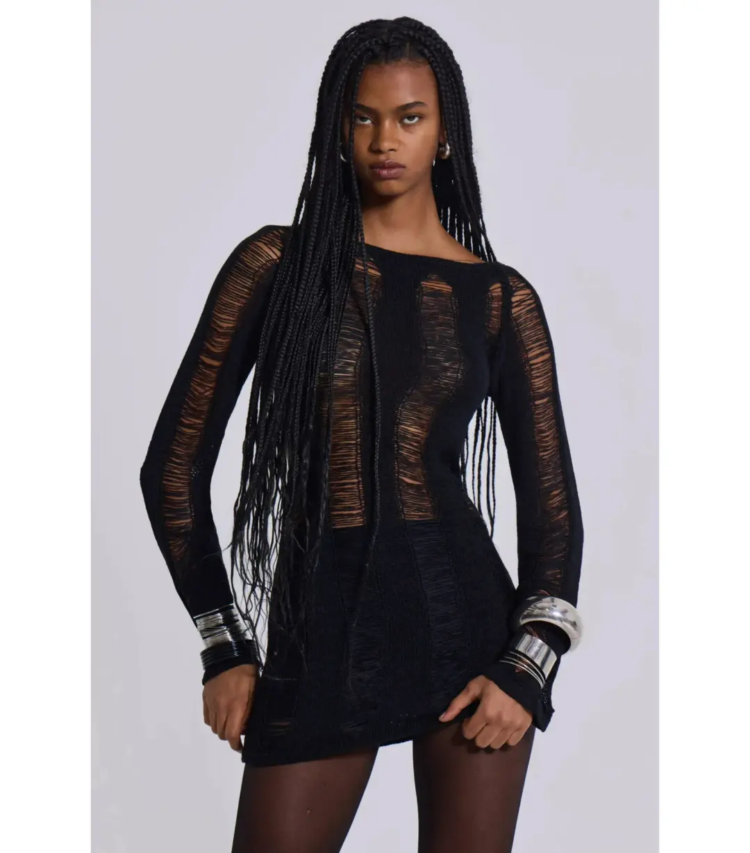 Jaded London Umbra Shredded Mini Dress in Black Size S / AU 8 for rent on The Volte - main image