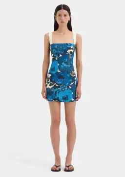 Sir the Label Camellia Mini Dress Blue Flora Print Size 1 (AU 8).