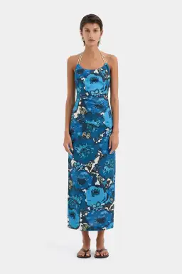 Sir the Label Camellia Midi Dress Blue Flora Print Size 1 (AU 8)