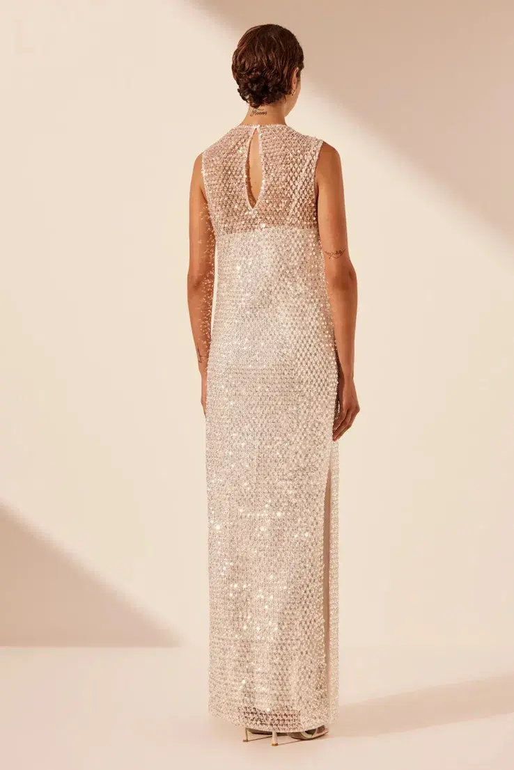 Shona Joy Asteri High Neck Sleeveless Maxi Dress Silver Size 12 - Image 3