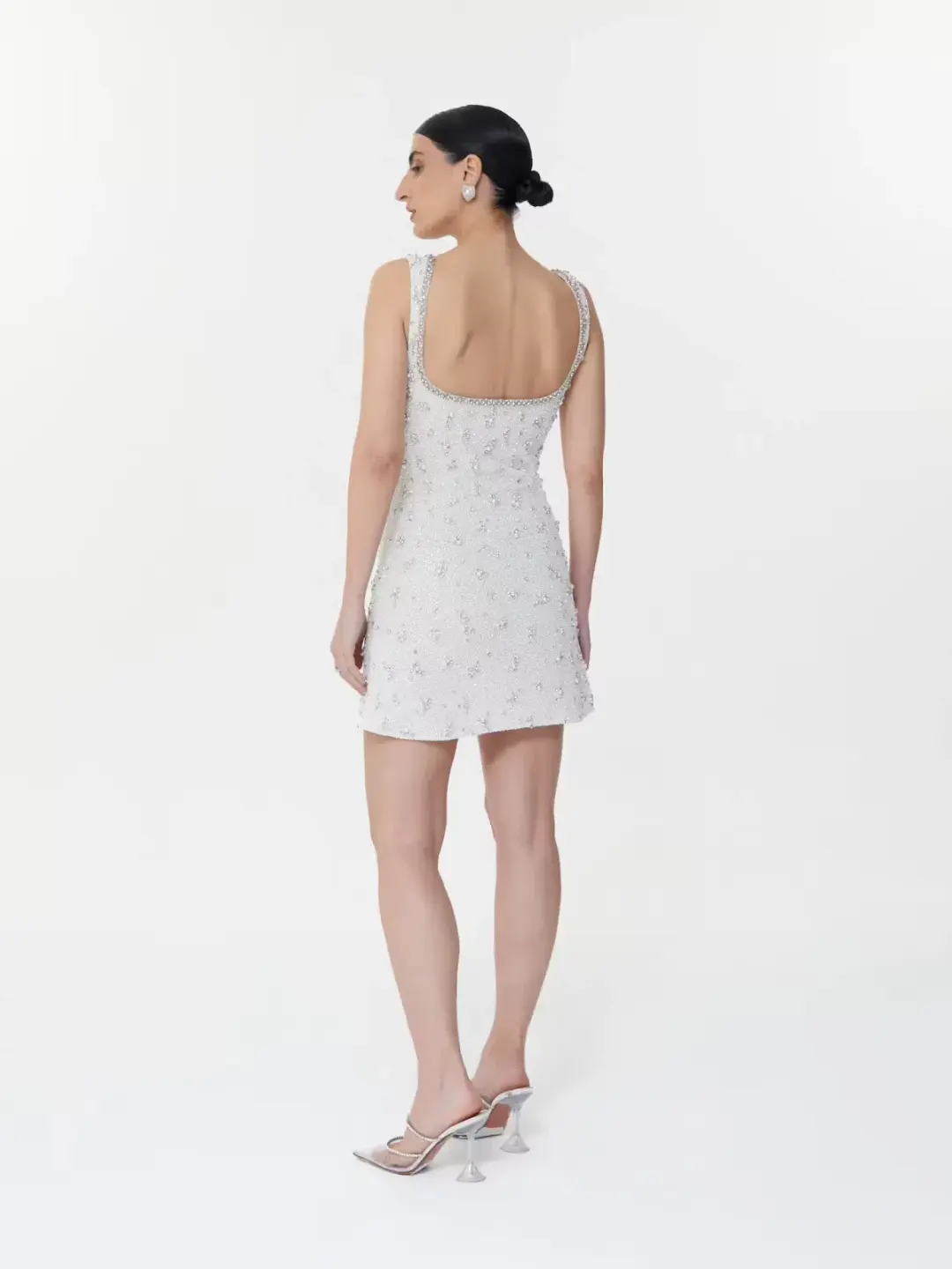 Clio Peppiatt Embellished Stretch Tulle Mini Dress In Ivory Size 8 for rent on The Volte - main image