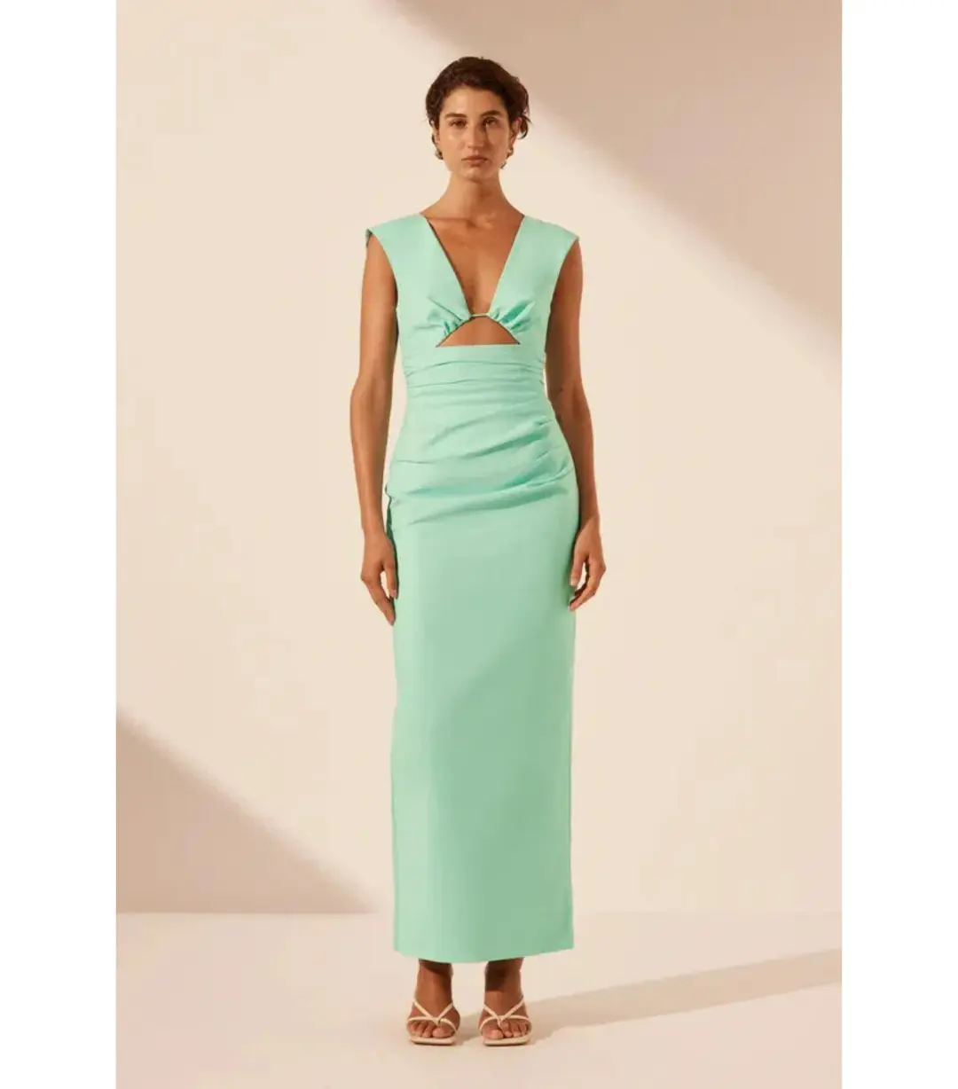 Shona Joy Lani Plunged Cut Out Maxi Dress in Aqua Size AU 14 for rent on The Volte - main image