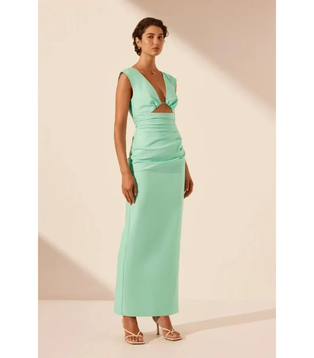 Shona Joy Lani Plunged Cut Out Maxi Dress in Aqua Size AU 14 for rent on The Volte - main image