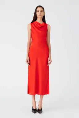 Misha Ambrosie Satin Midi Dress in Vermillion Red Size XL / AU 14