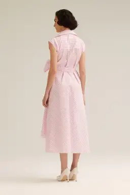 Scanlan Theodore Stripe Wrap Midi Dress Pink Size 8 for rent on The Volte - image 3