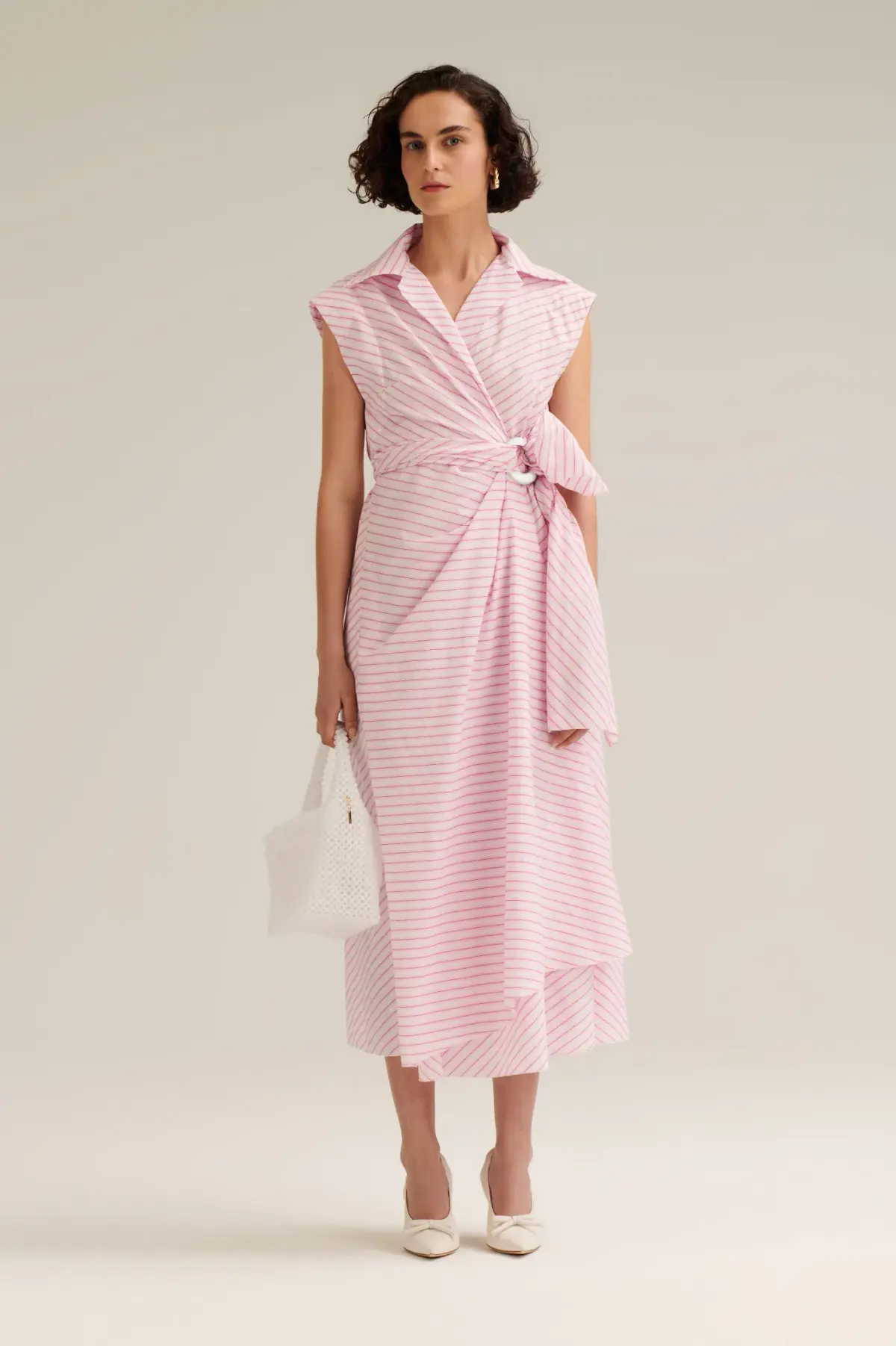 Scanlan Theodore Stripe Wrap Midi Dress Pink Size 8 - Image 1