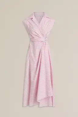 Scanlan Theodore Stripe Wrap Midi Dress Pink Size 8 for rent on The Volte - image 4