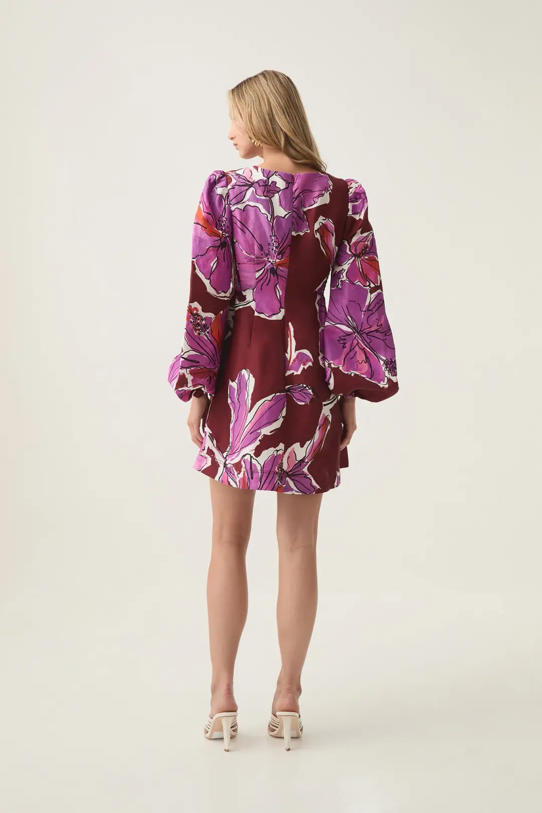 Aje Inflorescence Knot Front Mini Dress Bold Hibiscus Burgundy Size 8 for rent on The Volte - main image